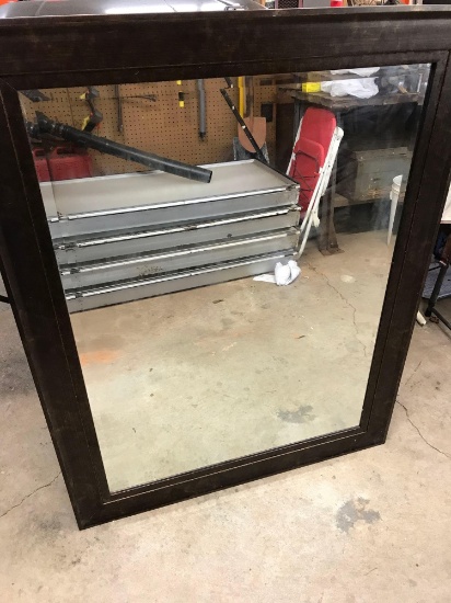 Large Wooden Framed Beveled Mirror