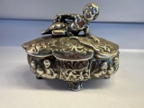 Vintage Cherub Trinket Jewelry/ Candy Dish Silver Tone USA Box