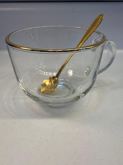 Vintage Glass Sugar Bowl With Spoon