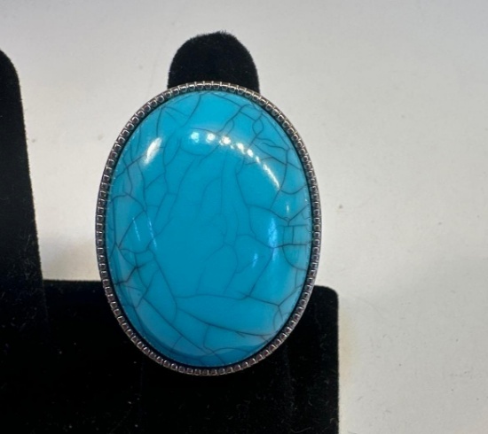 Turquoise Stone Costume Jewelry Ring Size 8