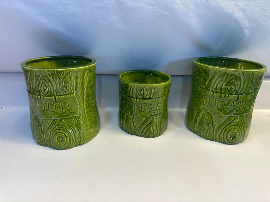 3 Pc Ceramic Green Tree Style Canister Set