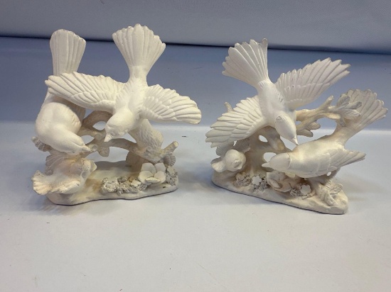 Set of 2 Ceramic Flying Birds Figurines