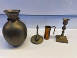 Metal Vase, Silver Plated Duck Figurine, Candle Holder Etc
