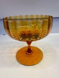 Vintage Amber Glass Pedestal Candy Dish