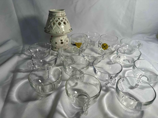 12 Pc Punch Glasses / 2 Railroad Glasses/ Candle Holder