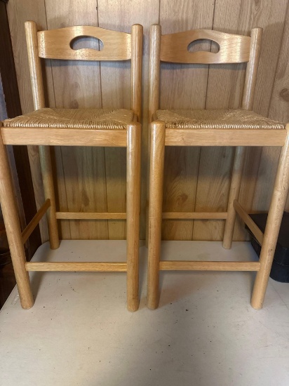 Wooden Bar Stools Wicker Seats