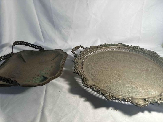 Vintage Metal Decorative Heavy Duty Serving Platter , Vintage Metal Serving Platter With Handles