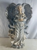 White, Silvery Glitter Shine Ceramic Angel With Bird
