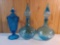 Vintage Hollywood Regency Blue Diamond Pattern Urn and 2 Vintage Blue Impoli Style Decanters