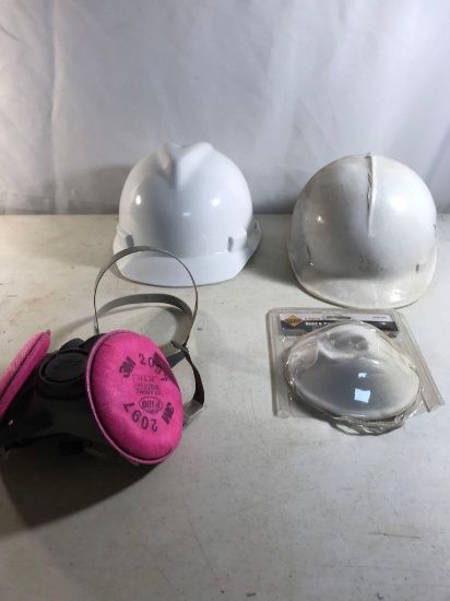 2 Safely Helmets, Dust Mask, 3M Half Face Respirator