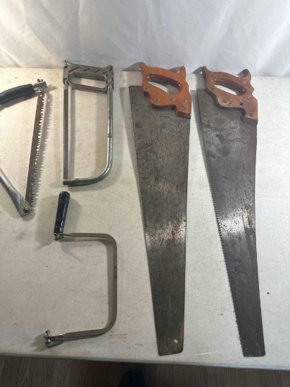 Hand Saws, Coping Saw, 2 Vintage Wood Handle Long Hand Saws