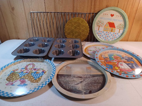 2 Muffin Pans, 5 Serving Trays, Etc.