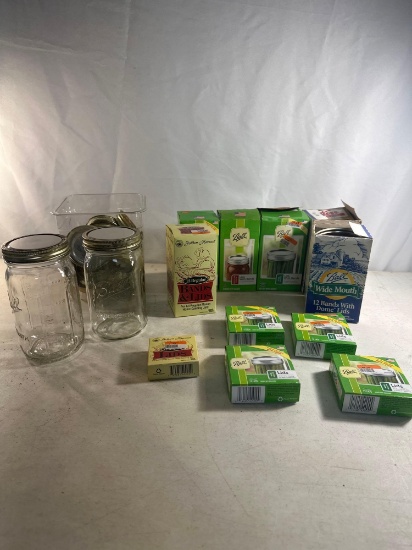 Ball Lids With Bands, 2 Glass Mason Jars, Wide Mouth Lids