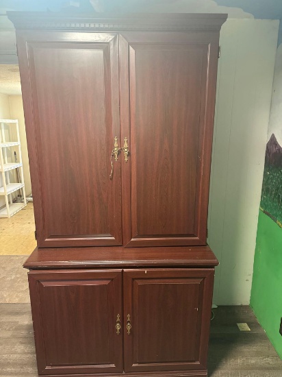 Wooden Cabinet Computer Desk With Side Table