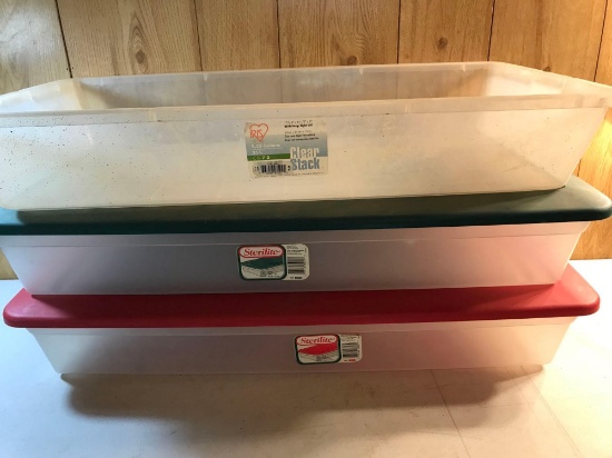 2 Sterilite Plastic Storage Containers with LEDs and 1 Clear Stack Plastic Storage Container without