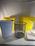 3 Plastic Small Trash Cans, 1 Plastic Bathroom Trash Can , Etc
