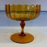 Empoli Style Vintage Amber Glass Steamed Candy Dish