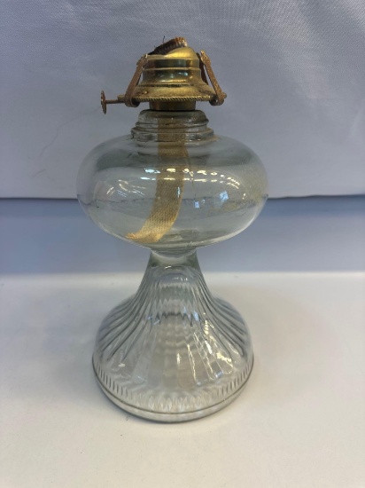 Vintage Oil Lamp Clear Glass Pedestal Lantern