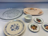 Glass Strawberry Pattern Platter, 3 Decorative Plates, 1 Flower Platter , Etc