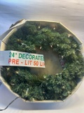 24 Inch Decorative Pre Lit 50 White Lights Wreath