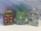 Vintage 3 Pc Set Porcelain Painted Houses Canister Set With Lids