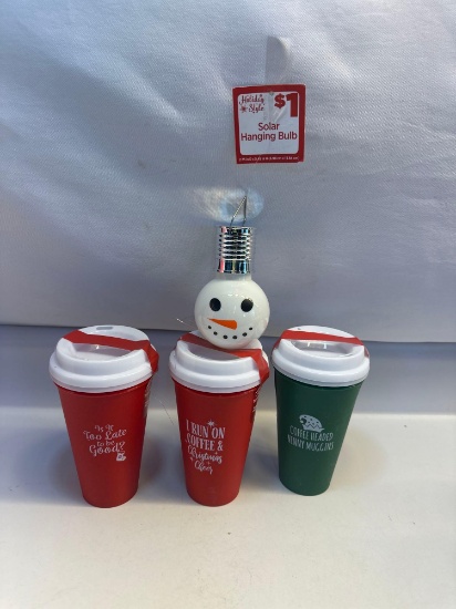 Christmas Lot - 3 Sets of New Christmas Cups With Lid, New Ornament