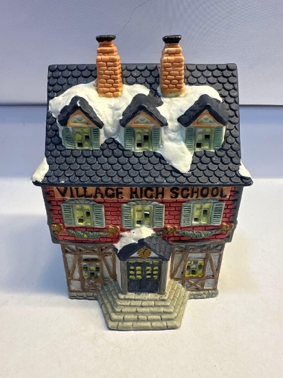 Vintage Christmas Village High School Porcelain Lighted House