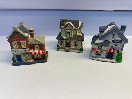 3 Village Christmas Restaurant/ House/ Pet Shop Porcelain Figurines