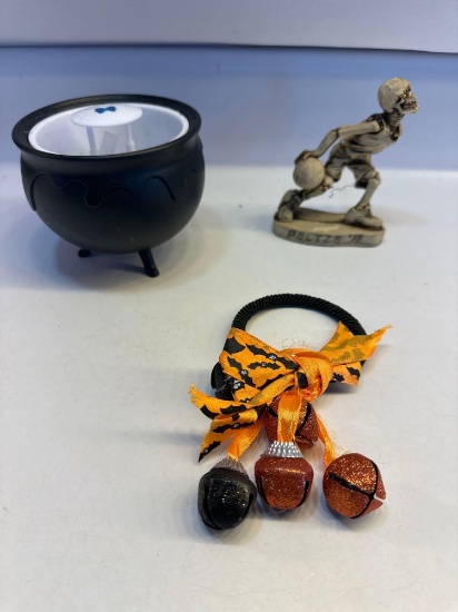 Halloween Lot- Skeleton Figurine, Halloween Door Hanger , Etc