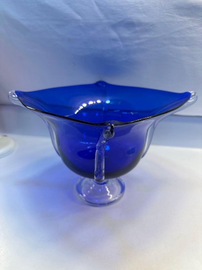 Cobalt Blue Glass Centerpiece Pedestal Fruit Bowl