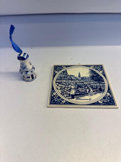 Delft Blue Holland Tile / Wall Hanging, Delft Blue Flower Ornament