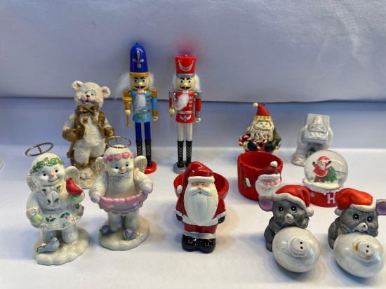 Christmas Lot- Salt/ Pepper Shaker, Santa Snow Ball , Nutcracker, Etc