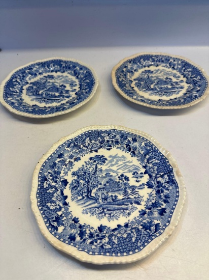 3 Pc Woods Burslem Seaforth Blue/ White Plates