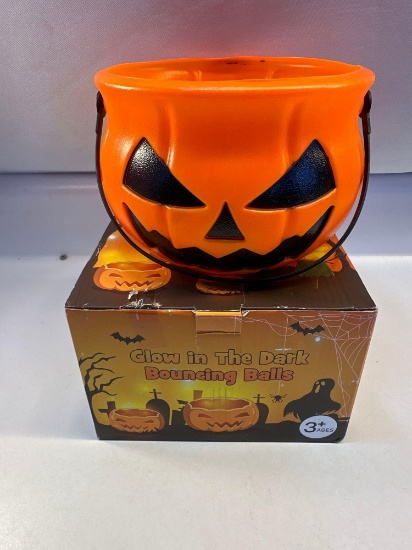 New Glow In the Dark Bouncing Balls with Pumpkin Basket In Box