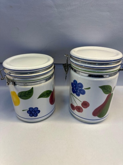 2 Fruit Design Ceramic Canisters With Locked Lids