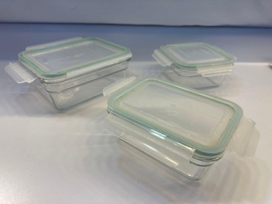 Set of 3 Glass Oven Safe Bowls With Glasslock Lids