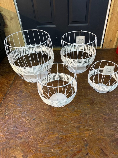 New Set of 4 White Decorative Storage Round Bins