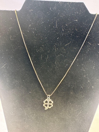 Costume Jewelry Black Chain With 4 Leaf Clover Charm Necklace