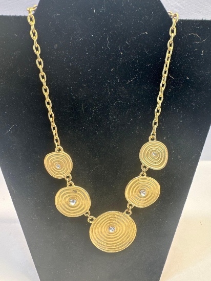 Costume Jewelry Necklace Gold / Blue Swirls Design
