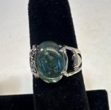 New Silver Plated / Green Stone Ring Size 17