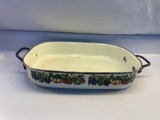 Vintage Enamelware Fruit Design Baking Pan With Handles