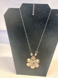 Costume Jewelry Silver Necklace With Flower Pendant