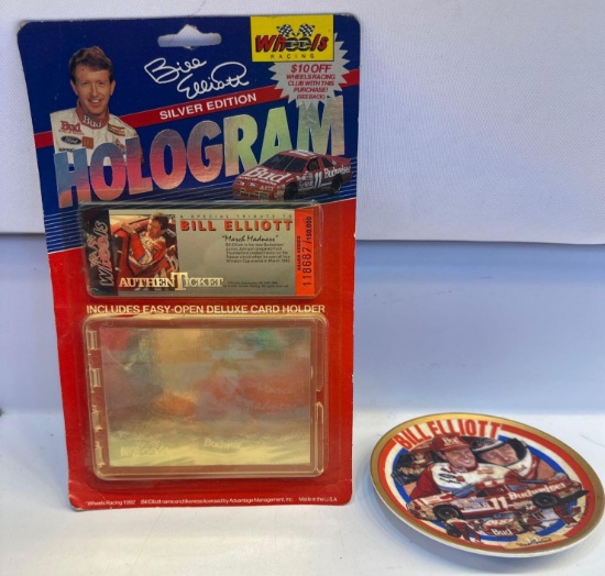 NASCAR Bill Elliott Bud # 11 Plate / NASCAR Bill Elliott Silver Edition Hologram Card