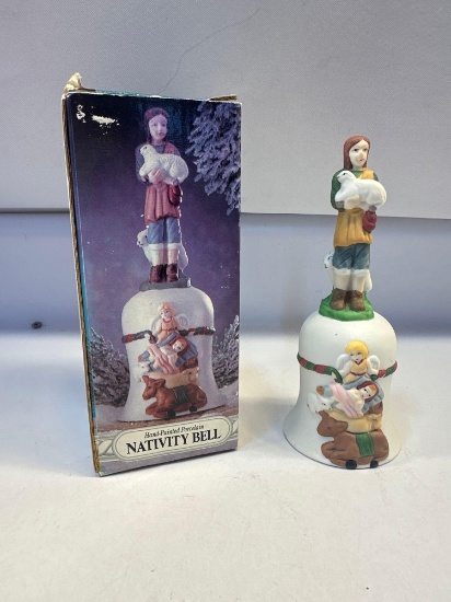 Hand Painted Porcelain Nativity Bell In Box