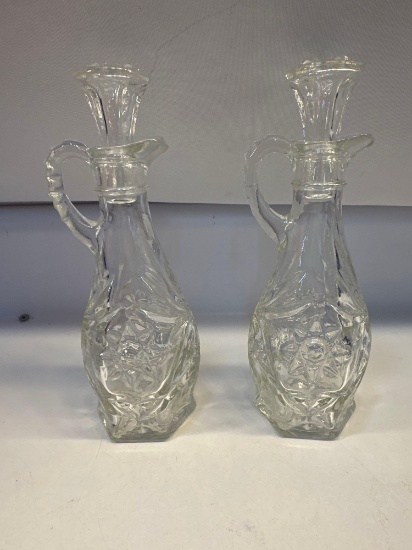 2 Vintage Glass Oil/ Vinegar Cruet Bottle DeCanter With Glass Stopper