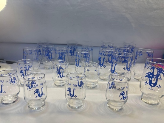 Vintage 21 Pc Royal China Rooster Weather Vane Glasses/ Tumblers