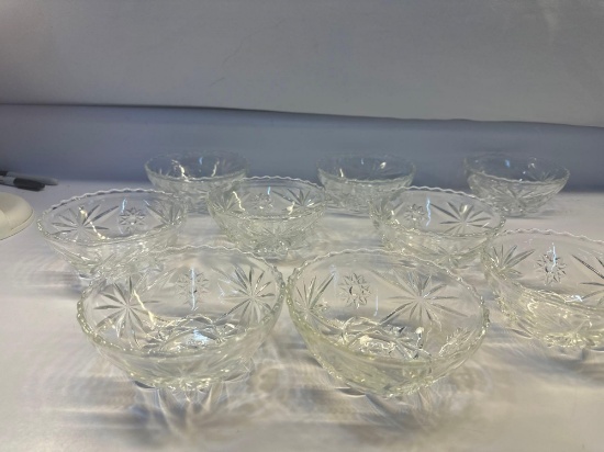 9 Prescut Star Clear Glass Bowls / Dessert Bowls
