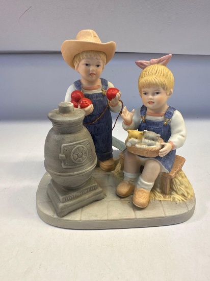 Denim Days Boy and Girl Stove By HOMCO Figurine In Box