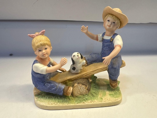Denim Days by HOMCO Boy and Girl With Dog