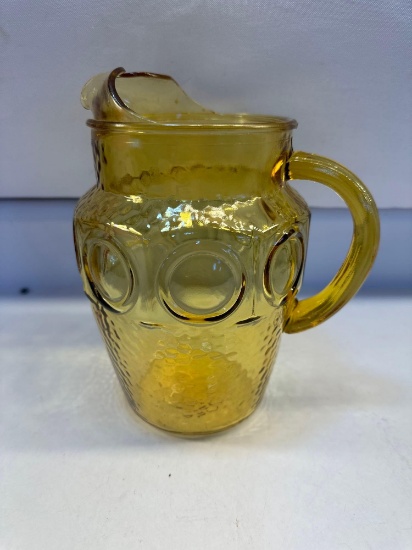 Vintage Yellow Gold Glass Water Pitcher
